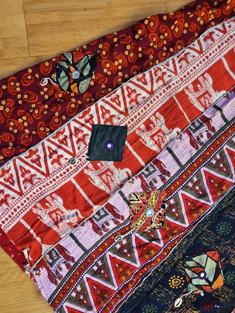 Vintage Rare Amazing Blockprint Bohemian  Multi-Panel Maxi Skirt